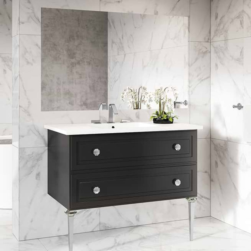 Alma 30.25" Wall Mounted Single Bathroom Vanity with Top, Nero Black