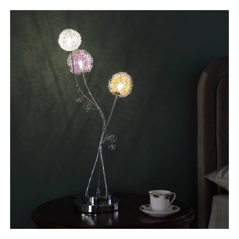 Lampe de table moderne en aluminium 28 po à DEL avec abat-jour 3 couleurs - Lampe de bureau en métal argenté, interrupteur en ligne, homologuée UL