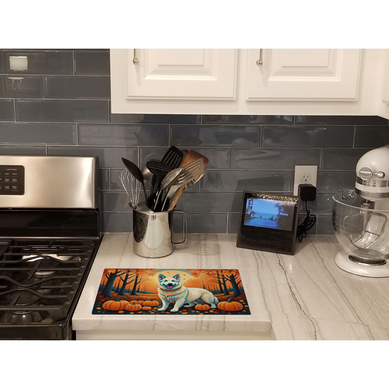 White German Shepherd Fall Glass Cutting Board Large