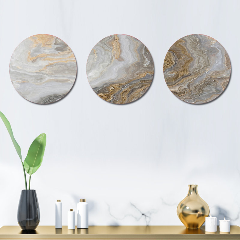 Marbre blanc avec veines gris et or Curley - ensemble de décoration murale en métal Glam
