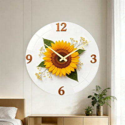 Horloge Tournesol (1) Art - Horloge murale moderne en verre de 61 cm