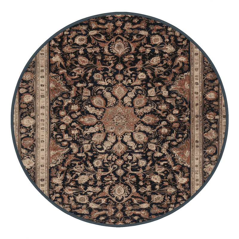 Machine Washable Persian Brown Area Rug, Round 6'