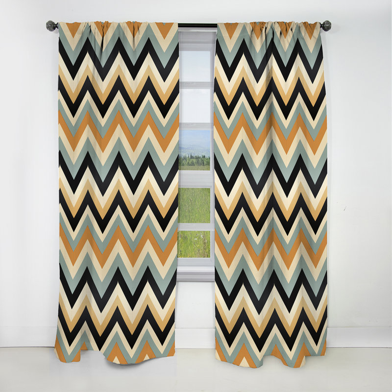 Motif à chevrons chic et moderne beige et noir - Rideau à chevrons - Rideau occultant - 1 panneaux, L 52 po x L 108 po