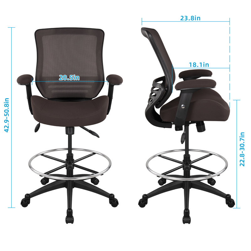 Kanisa Mesh Ergonomic Drafting Tall Office Chair for Standing Desk 400lbs, Brown, Black