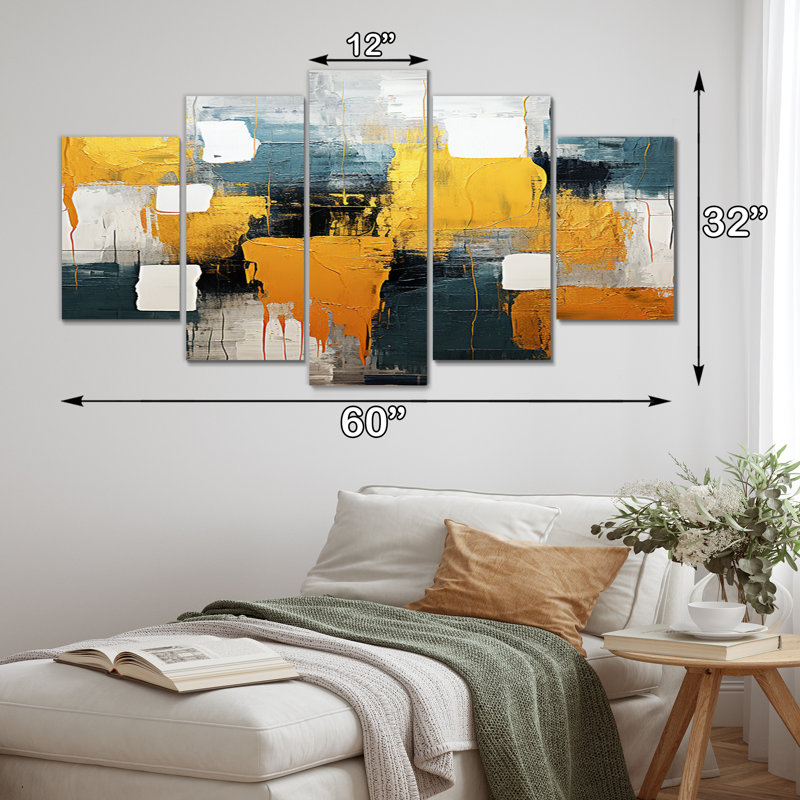 Chinua - impression sur toile de collages abstraits - 5 panneaux