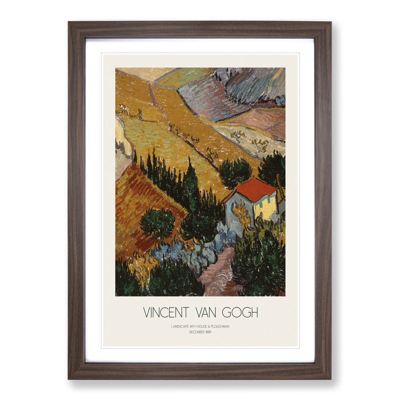 Landscape with Border by Vincent Van Gogh - Picture Frame Painting, 48cm H x 36cm W x 2cm D, Walnut Framed