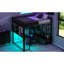 Lit mezzanine double en métal pleine grandeur avec bureau à DEL, bureau, garde-robe ouverte et 3 tiroirs de rangement en lin - Couleurs DEL télécommandées, noir coloré
