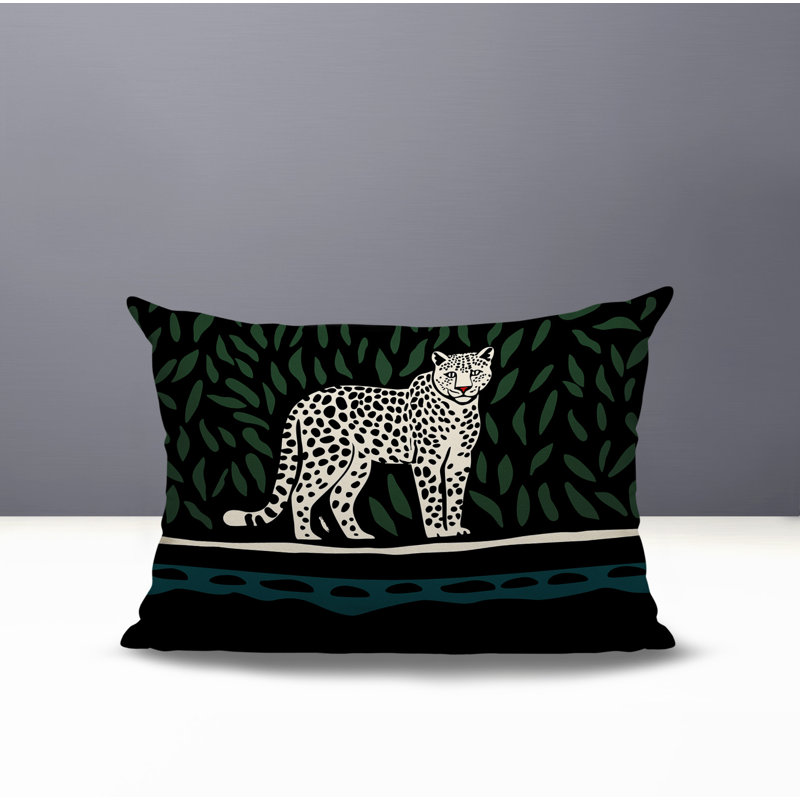 Oreiller rectangulaire réversible intérieur / extérieur Hota Leopard, Rectangle H 14 po x l 20 po, Émeraude