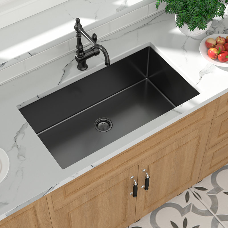 Évier de cuisine encastrable noir de calibre 16 avec Nano DVD Gunmetal, H 10 po x l 19 po x P 33 po
