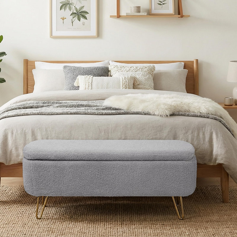 Banc de rangement rembourré Modern, Gris