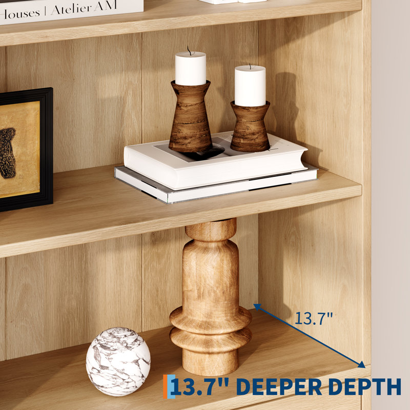 70.8" Tall Fluted Bookshelf with Drawers – 6-Tier Waved Design, Open Shelves & Storage, Freestanding Cabinet for Living Room, Office, Bedroom (30"W, Natural)