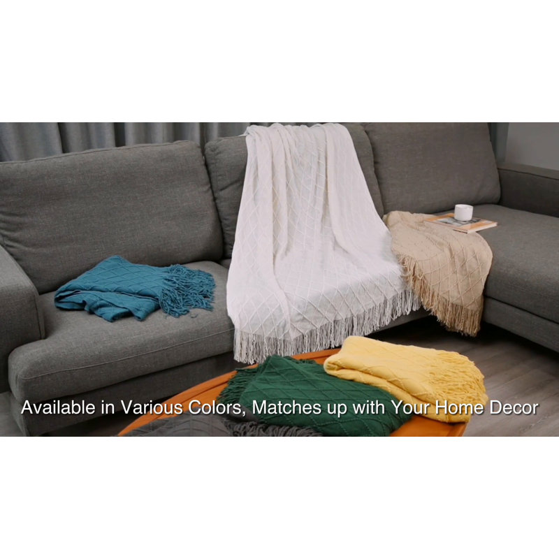 Beige Diamond Knit Machine Washable Throw Blanket
