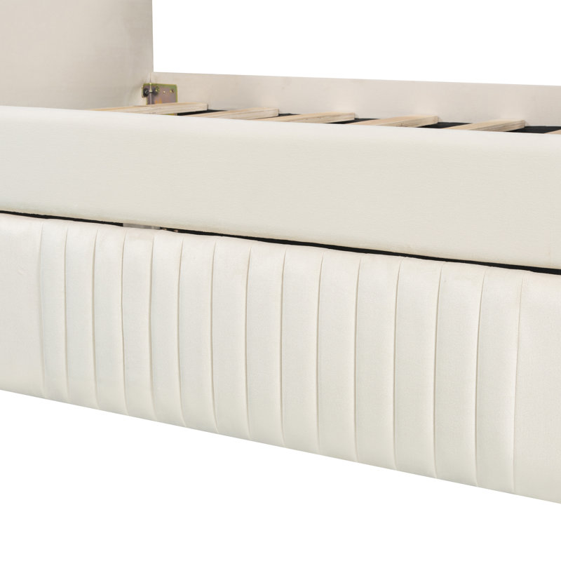 Upholstered Daybed Sofa Bed With Trundle Bed, Beige