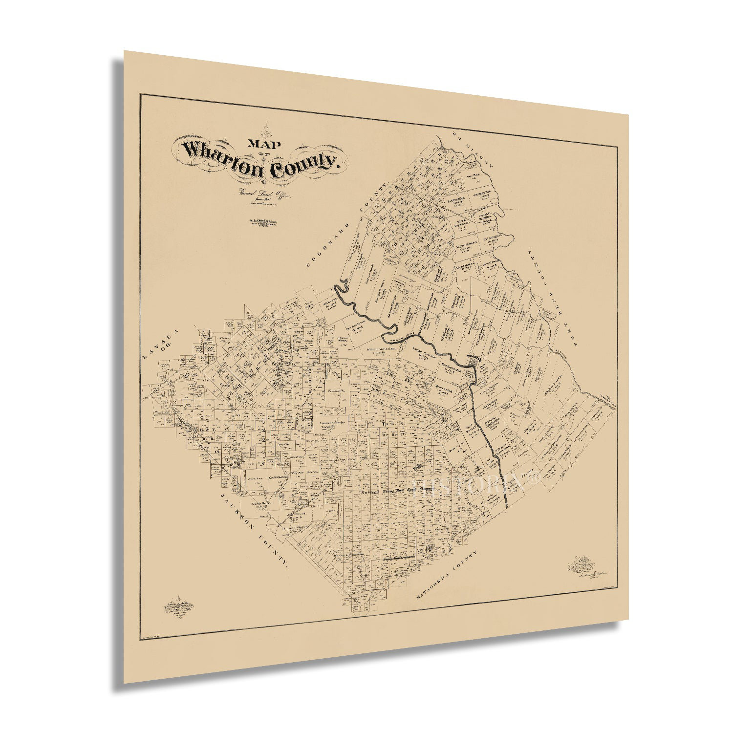 HISTORIC PRINTS 1895 Wharton County Texas Map - Vintage Wharton County