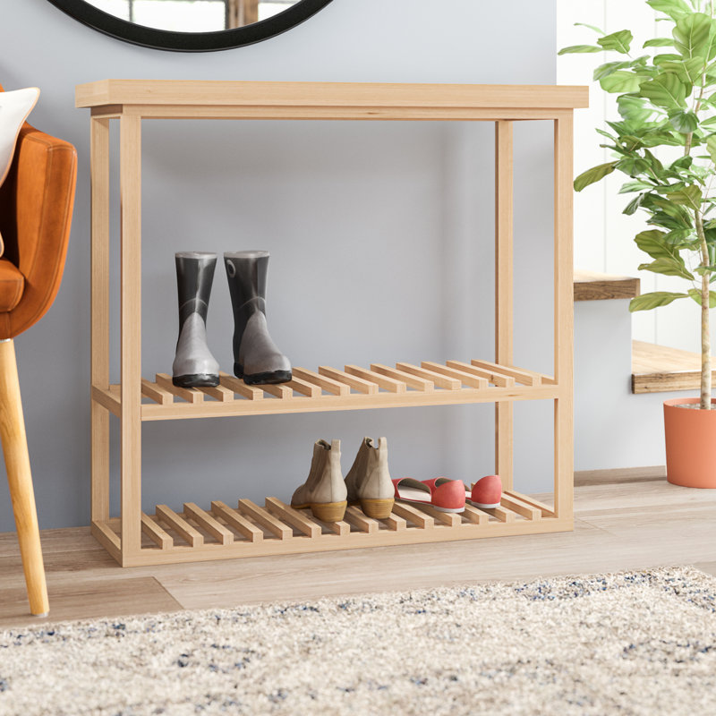 Phillipa 10 Pair Solid Wood Shoe Rack, White / Oak