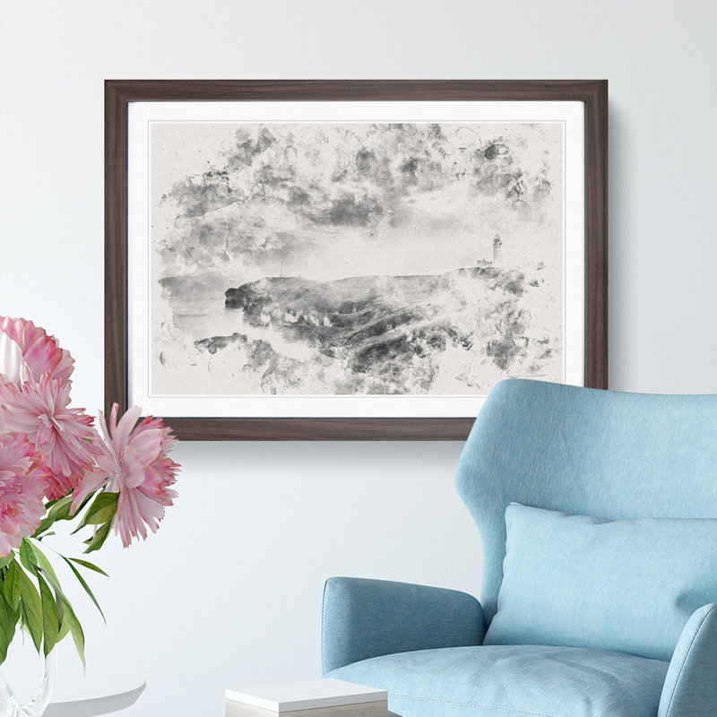 Moody Lighthouse & Seascape - Framed Print, 27cm H x 36cm W x 2cm D, Walnut Framed