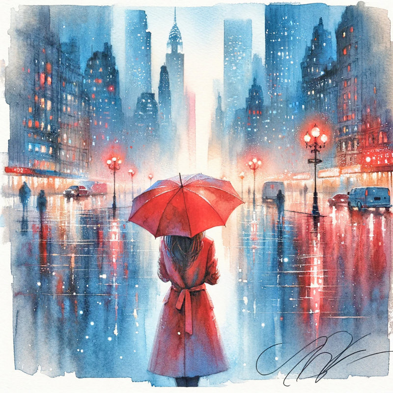 Rainy Solitude Evening City Lights - impression sur toile tendue, H 40 po x l 40 po x P 1,5 po