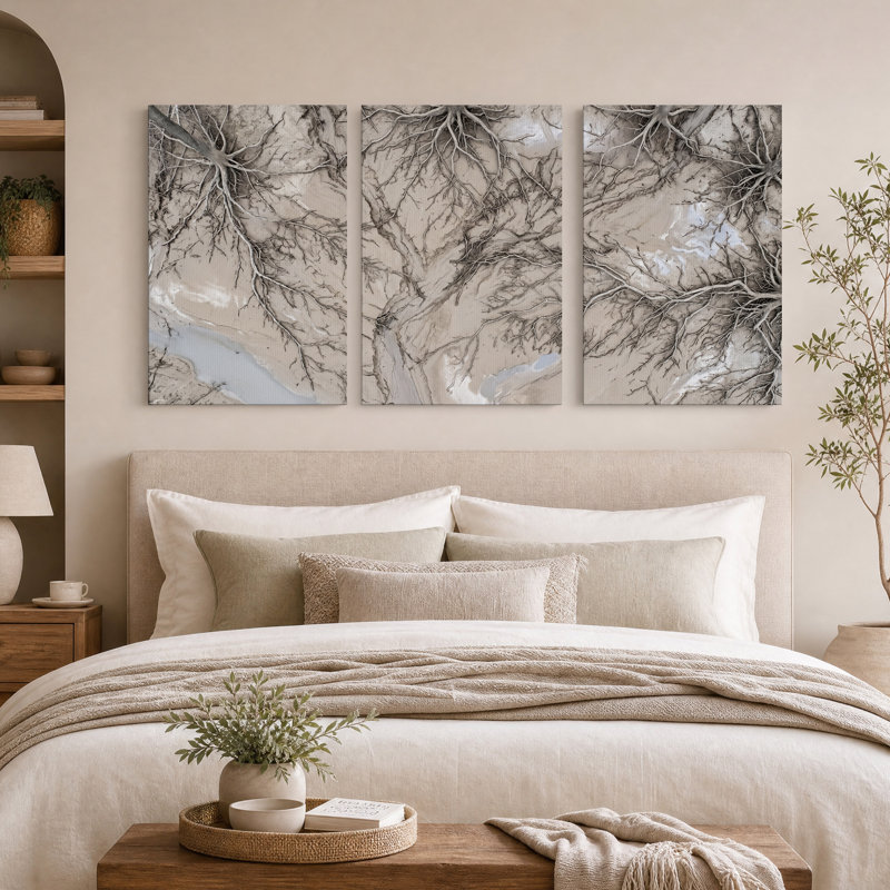 Vue aérienne des racines d'arbres et de la terre sèche - Ensemble de 3 toiles murales, 24"H x 16"W x 3pcs