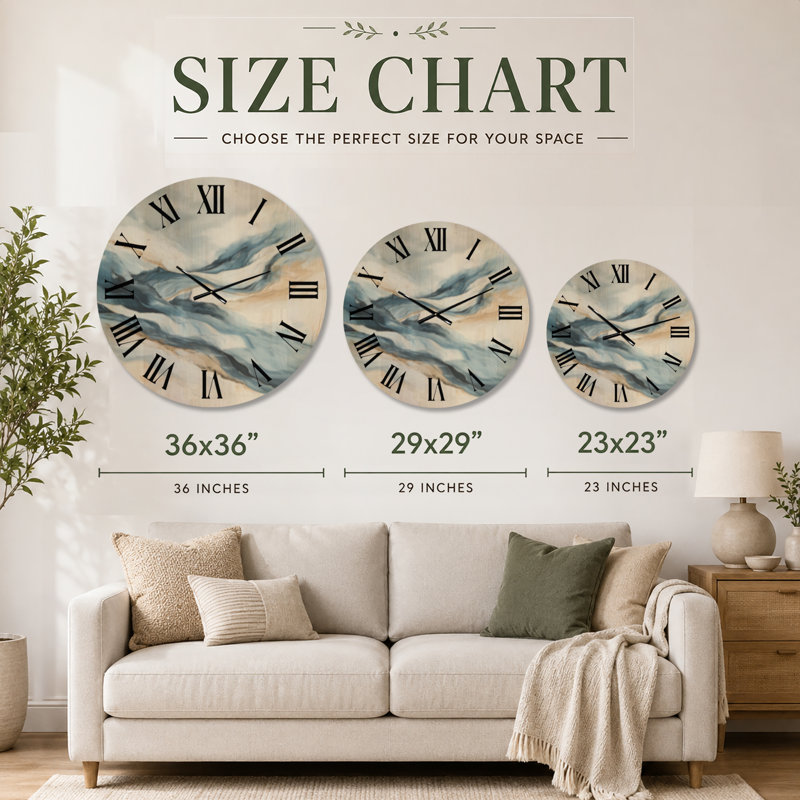 Glacier Blue Flow II - Horloge murale moderne, impression sur bois, Très grand