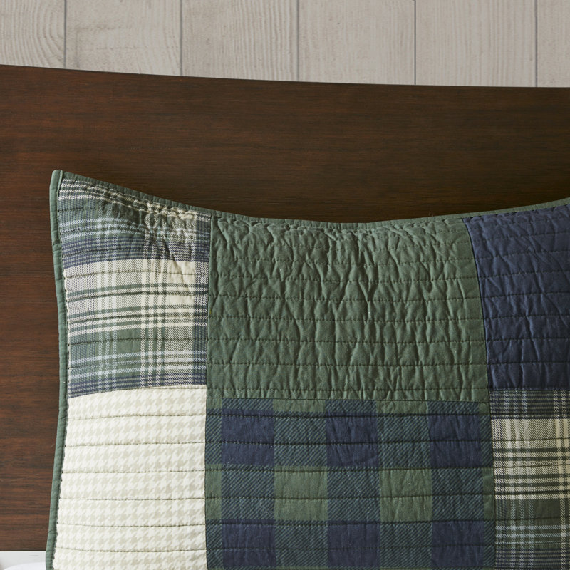 Navy and Green Cotton Patchwork Twin Quilt Set