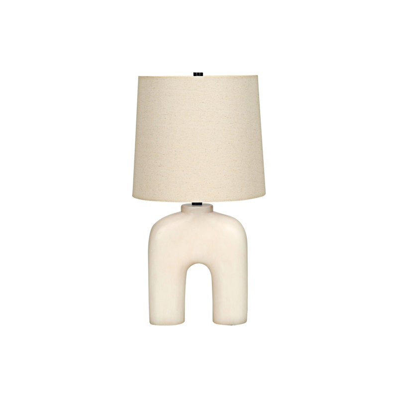 Lampe de table moderne en résine en forme d'arche avec gradation à 3 voies et abat-jour en lin beige élégant