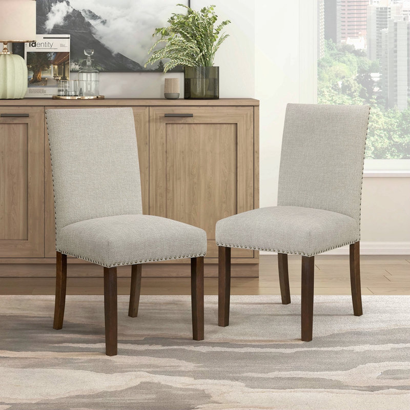 Ensemble de 2 chaises de salle à manger rembourrées avec dossier clouté et garniture cloutée, Taupe