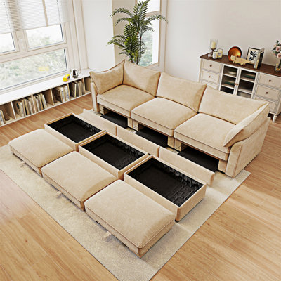 Canapé modulaire modulaire avec rangement et repose-pieds