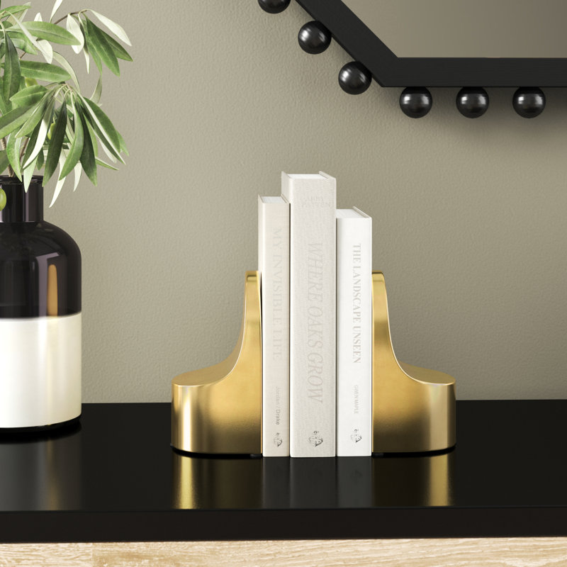 Modern Glam Ceramic Bookends Contemporary Simple Gold Bookend Set - 4" x 3" x 6"