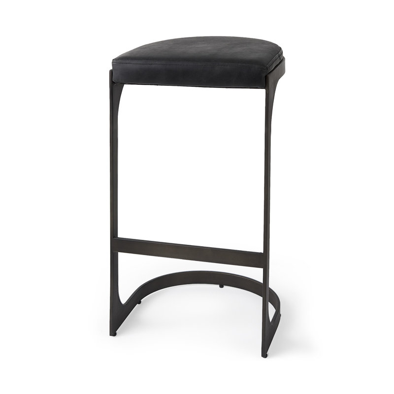 Chaise de bar 29 po en cuir noir et métal, Noir, Tabouret de bar (assise à une hauteur de 31,25 po