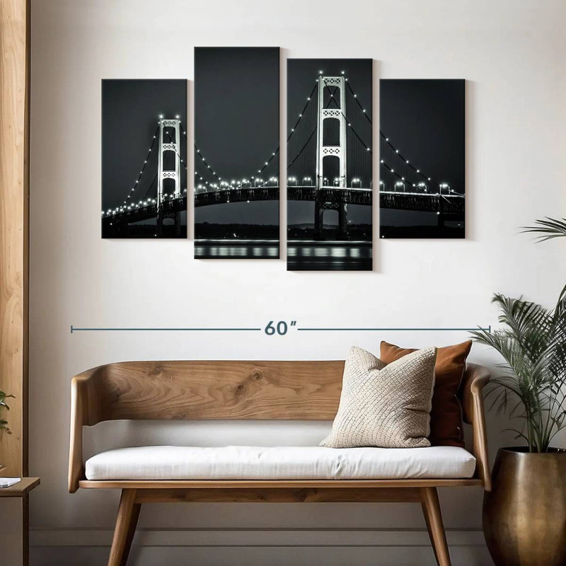 Lilie Evening At Mackinac Bridge, 32" H x 52" W