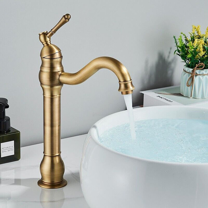 Antique Brass Mono Bathroom Basin Sink Mixer Taps 360° Swivel Spout Single Level