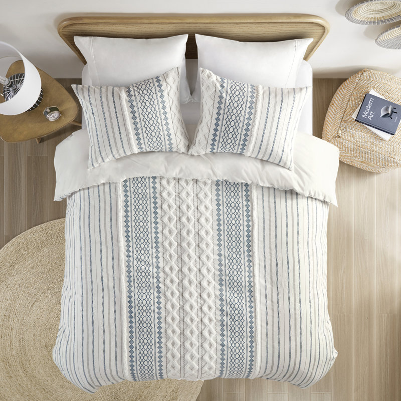 Full Blue and White Cotton Down Alternative Comforter Set