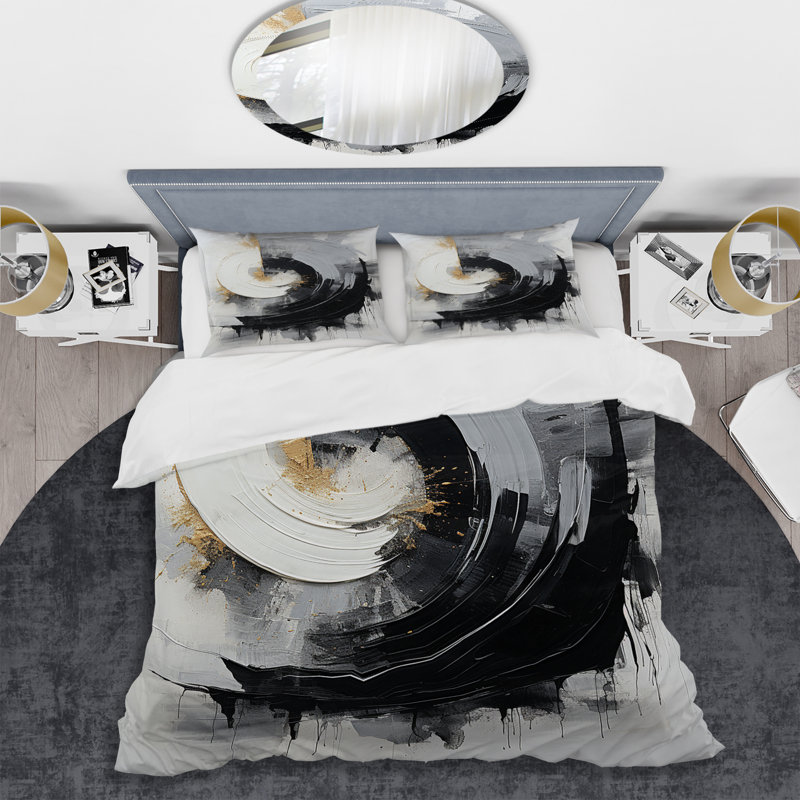 Ensemble de housse de couette en microfibre / polyester noir et blanc Zen Spiral II