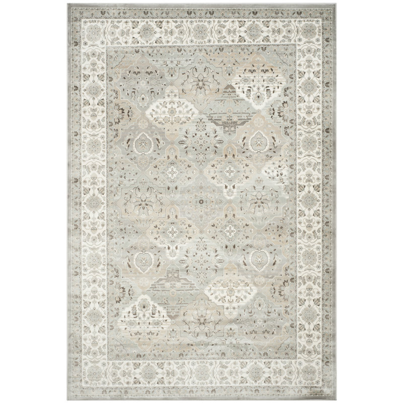 Tapis oriental en viscose en argent / ivoire Ensembles, Rectangle 8 pi x 10 pi 2 po