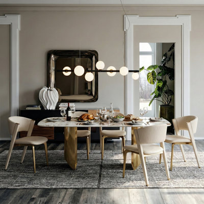 Dashona White Rectangular Sintered Stone Dining Table with Double Pedestals