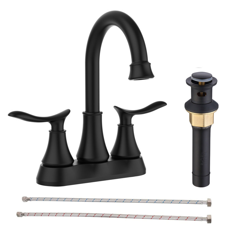 2-Handle 4-Inch Matte Black Bathroom Faucet, Bathroom Vanity Sink Faucets With Pop-Up Drain And Supply Hoses, Matte Black