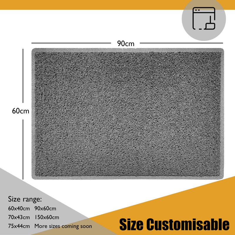 Non-Slip Indoor / Outdoor Doormat, 60cm W x 90cm L, Black