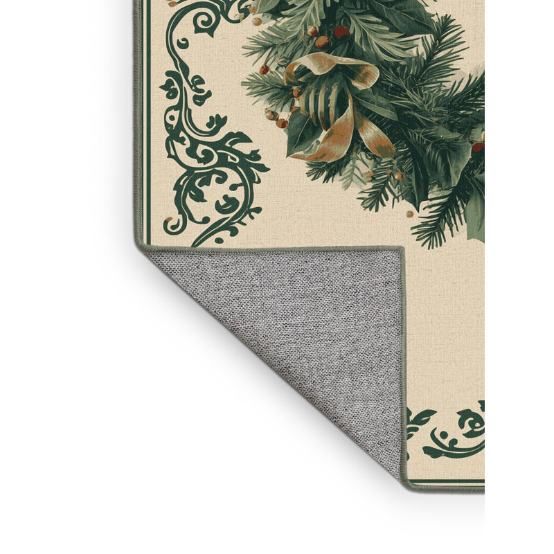 Machine Washable Fieldston Christmas Modern & Contemporary Abstract Rug in Beige – SageGreen Binding, 3x5