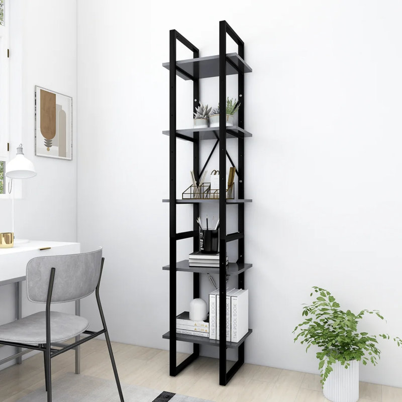 vidaXL Bookshelf Bookcase Book Rack Standing Shelf Cabinet Engineered Wood, Grey, 175cm H x 60cm W x 30cm D