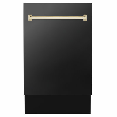 Porte d'entrée automatique pour lave-vaisselle ZLINE Autograph 18 po, 51dBa, panneau en acier noir, poignée dorée