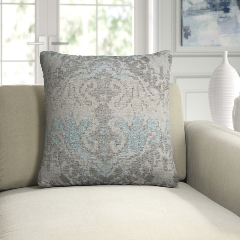 Artemis Square Pillow Cover & Insert, 24"H x 24"W, Mist Damask
