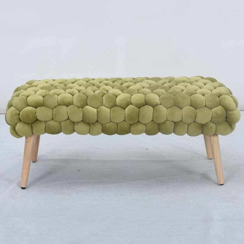 Aciel 97cm Wide Velvet Tufted Rectangle Geometric Shapes Footstool Ottoman, Green