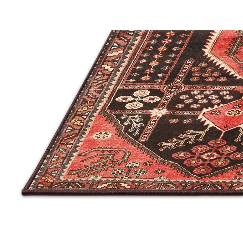 Tapis noir/rouge/beige traditionnel Zakaryan, Rectangle 5 pi x 7 pi