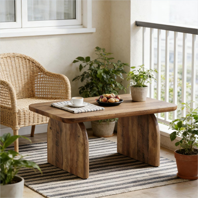 Table basse brun chaud chaleureux, style campagne moderne, bois d'ingénierie, surface spacieuse, 47,28 pouces de largeur