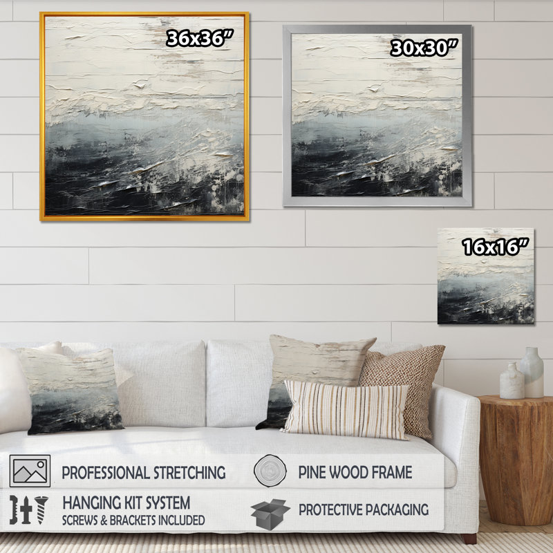 Black and White Paint River - Print on Canvas, Gold Single Picture Framed, 30" H x 30" W x 1" D