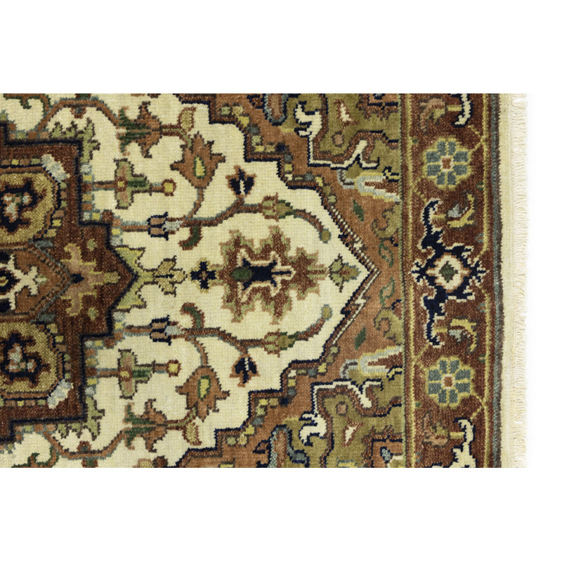 Cream Tribal 3x8 Indo Heriz Serapi Oriental Runner Rug