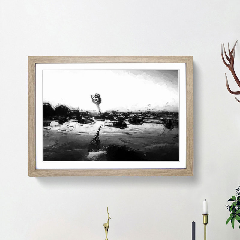 Dancing upon the Beach in Abstract - Picture Frame Painting Print, Oak Framed, 62cm H x 87cm W x 2cm D