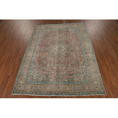 Pink Wool Distressed Traditional Area Rug 7x9