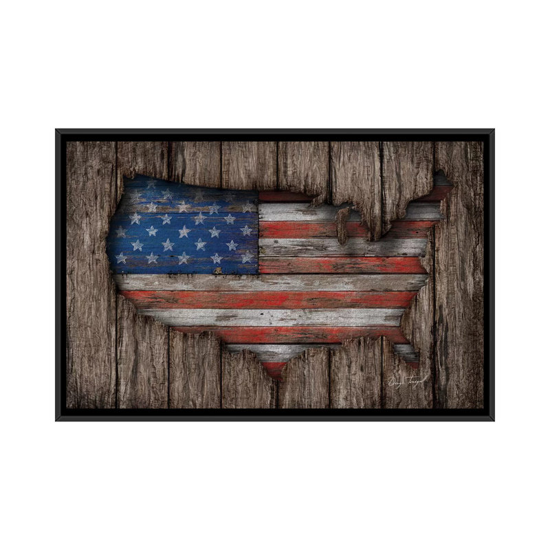 «American Wood Flag», impression sur toile, H 18 po x l 26 po x P 1,5 po, Toile avec cadre noir