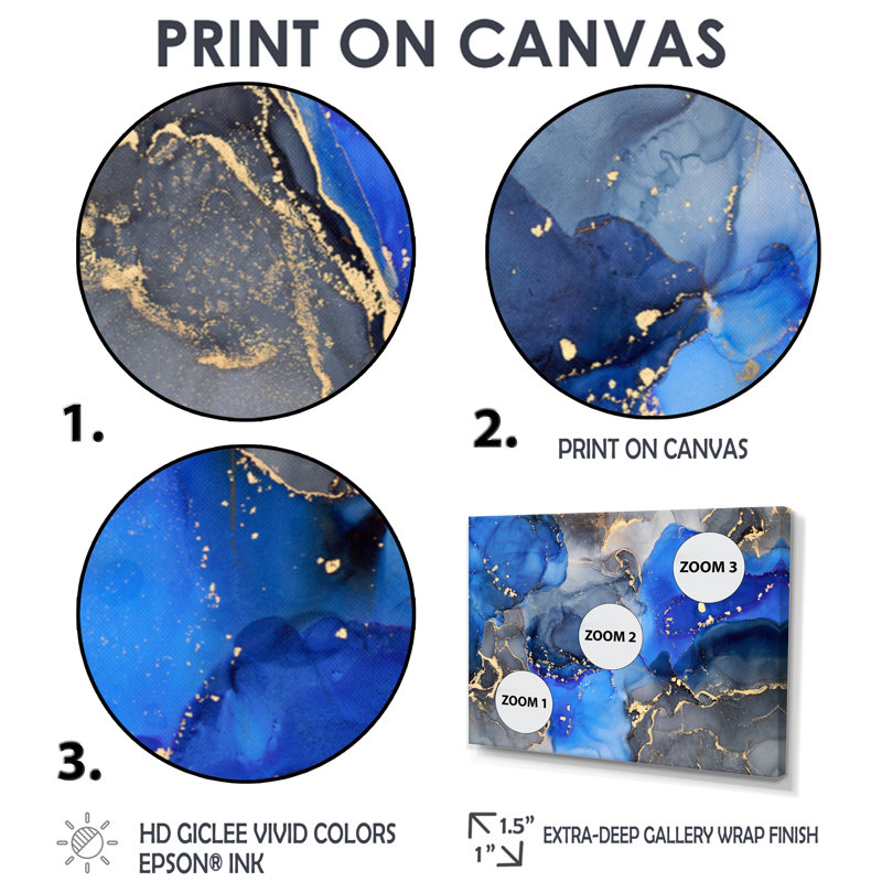 «Blue and Black Luxury Abstract Fluid Art I», reproduction d'art sur toile, H 40 po x l 60 po, Toile tendue, Sans cadre
